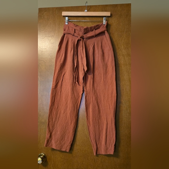Madewell Linen Paperbag Pants - size 0 - orange rust - Picture 3 of 8